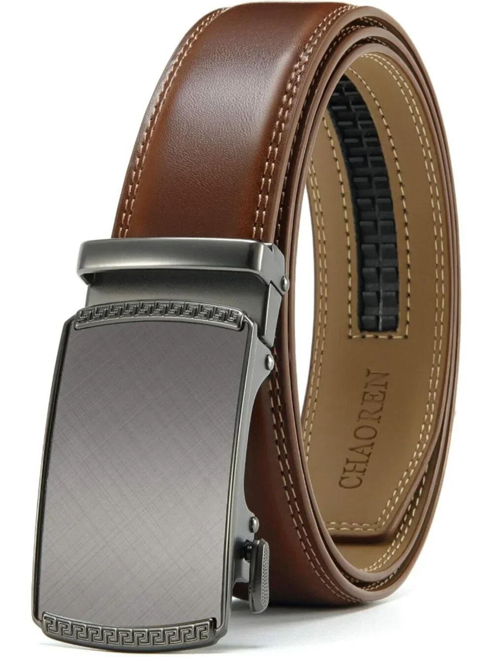 Men's Leather Ratchet Belt - Customizable Fit, Smooth Sliding, Micro-Adjustable